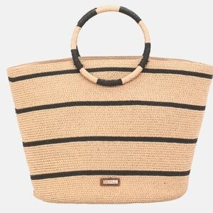 NEW! SUN N SAND Circle Handle Striped Straw Beach Tote.